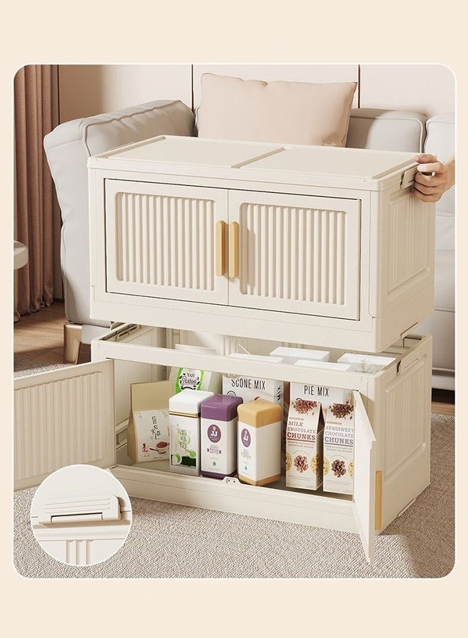 GUDOO 5 Tier Storage Bins Stackable with Doors Plastic Drawers Rolling Wheels for Bedroom Closet, Compact Dorm Organizer Cream Finish, Easy Gliding Shelves - Image 5